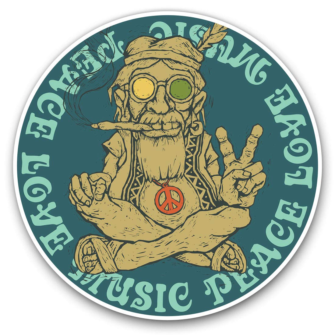 Destination Vinyl Ltd Peace Love Music Marijuana Weed 6032 Vinyl Stickers (Set Of 2) 10Cm - Peace Love Music Marijuana Weed Decals For Laptops,Tablets,Luggage,Scrap Booking,Fridges, 6032