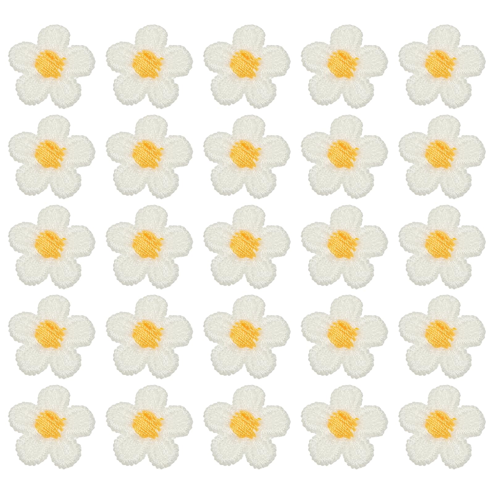 sourcing map 50 Pcs Mini Daisies Flower Sew on Patches, 0.6" Flower Appliques Patches Small Embroidered Floral Appliques Sew for Clothing Hats Bags Hair Accessories DIY, White