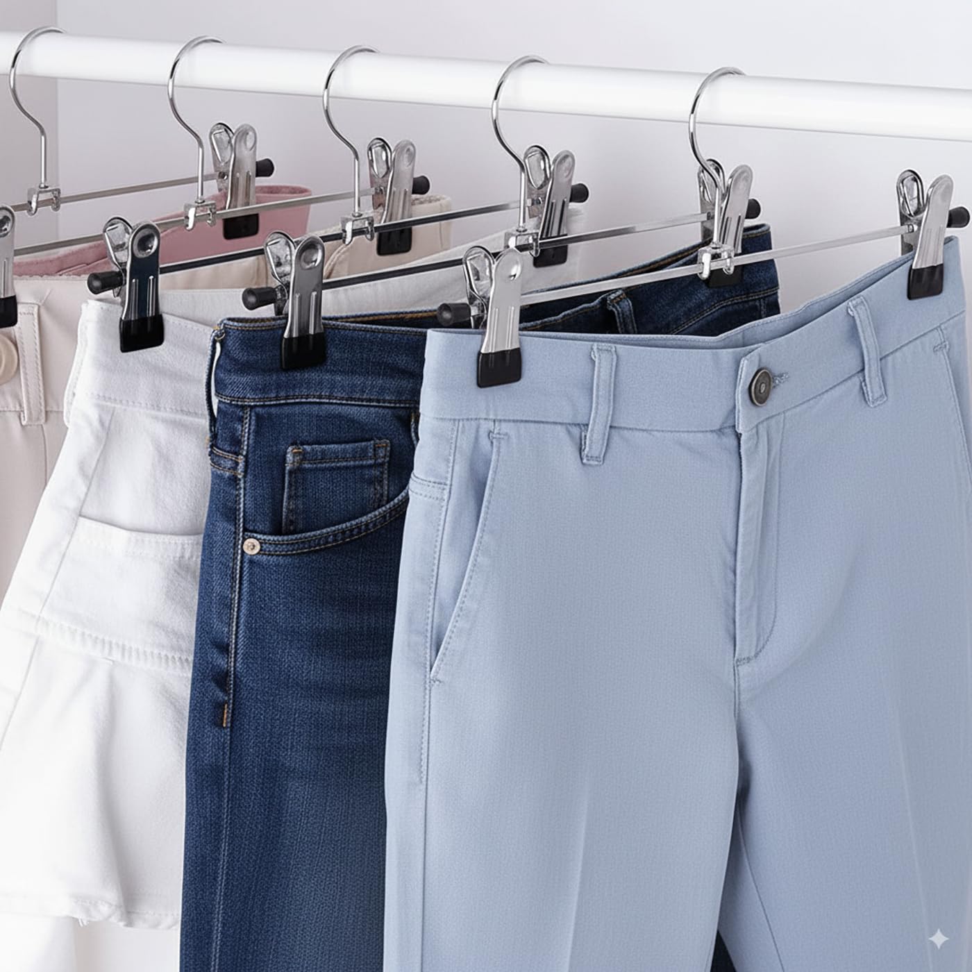 Perchas Metálicas para Pantalones 42 Unidades, 35.5cm de Largo Perchas Metal con Pinzas Clips Antideslizantes para Pantalones, Ropa Interior, Faldas, Calcetines (42 Unidades)