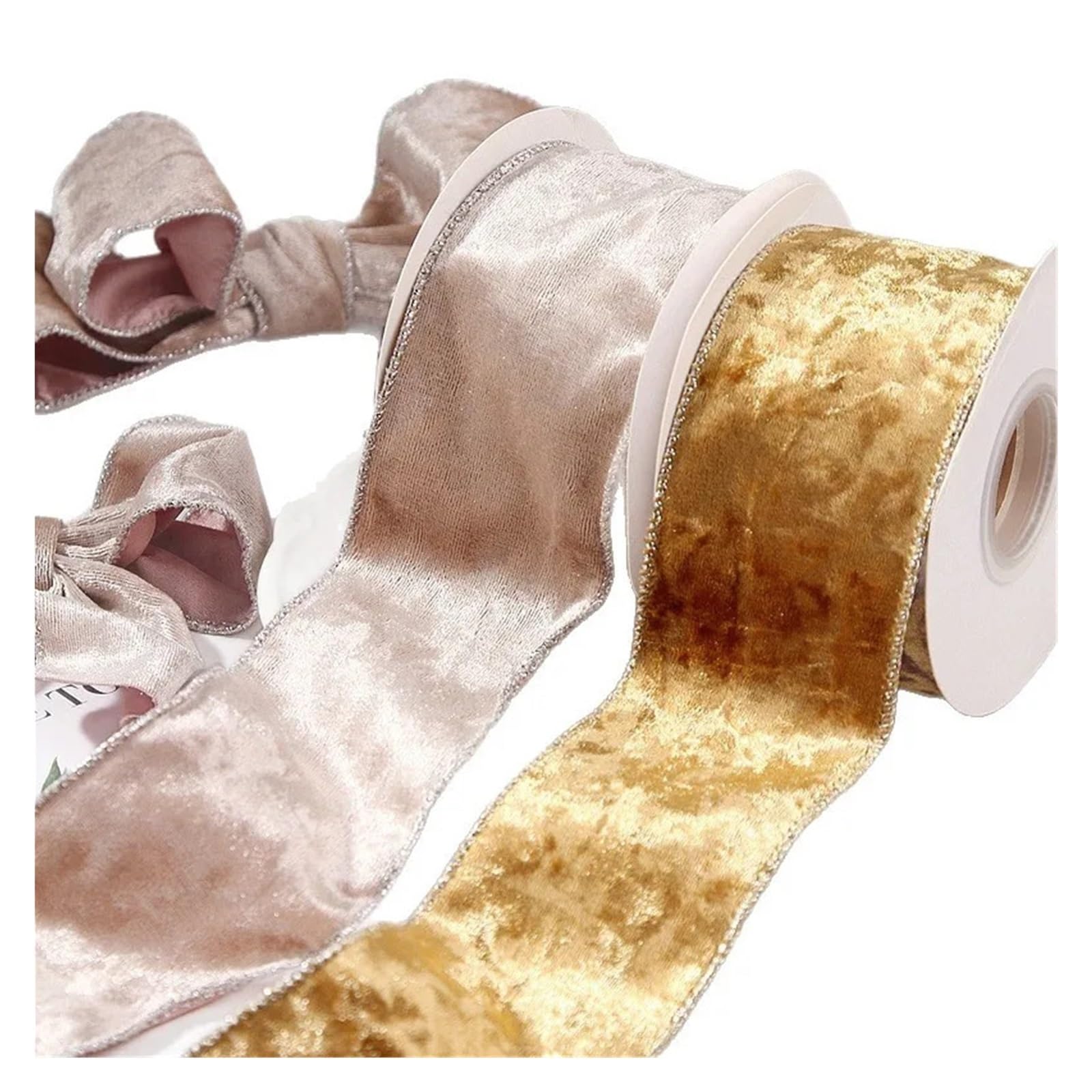 2 stücke Samt Goldenen Rand Bänder Handgemachte Weihnachten Kranz Dekoration Handwerk DIY Haar Bögen Nähen Zubehör für Schleifenband(Pink)