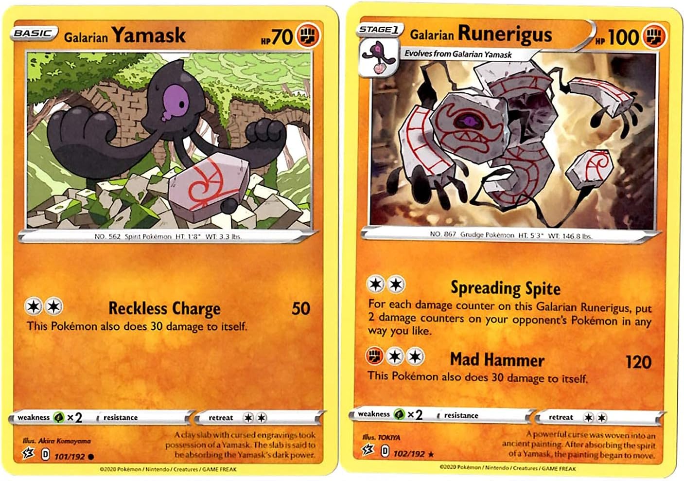Galarian Runerigus 102/192 - Rebel Clash - Pokemon Evolution Card Set - Sword & Shield - Rare 2 Card Lot