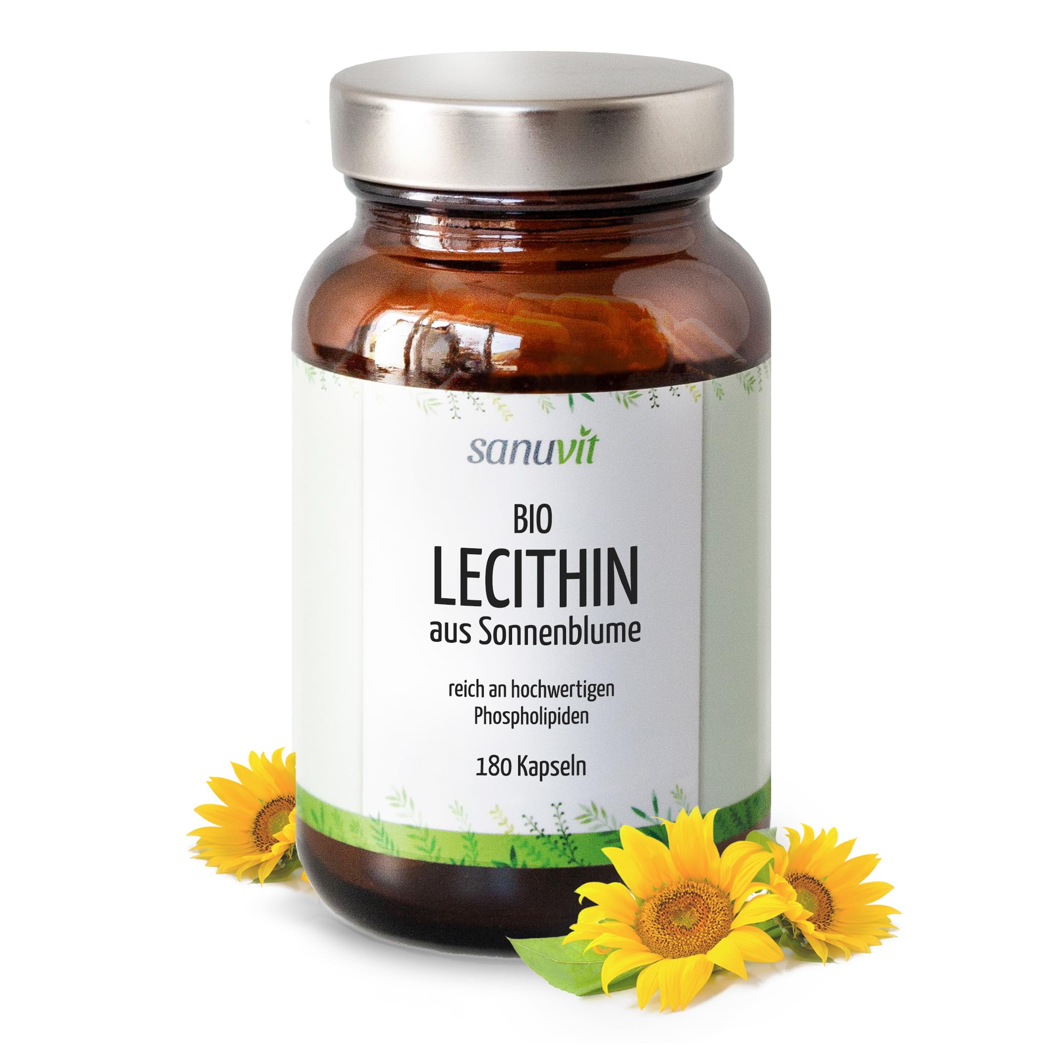 Sanuvit® - BIO Sonnenblumen-Lecithin Kapseln | 1200 mg pro Tagesdosis | Hochdosiert | Hohe Bioverfügbarkeit und Verträglichkeit | Vegan | Hergestellt in Österreich | 180 Kapseln