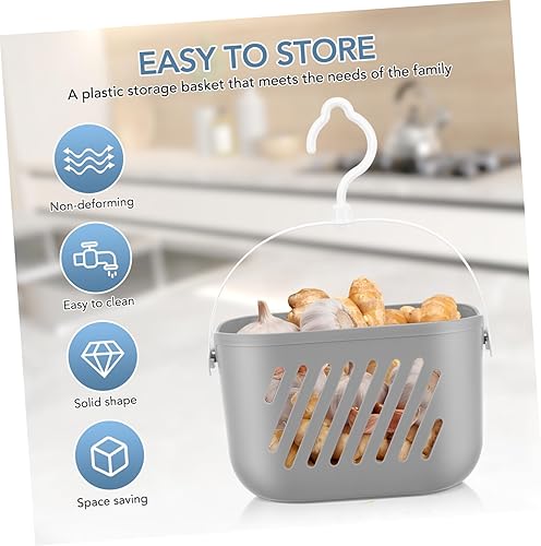 Miniatura 2 de Angoily Organizador de ducha colgante de plástico, cesta de almacenamiento portátil con gancho para el hogar, color gris