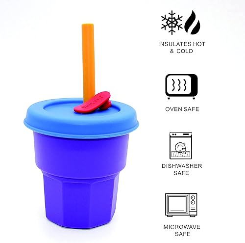 Miniatura 3 de Paquete de 2 vasos de silicona reutilizables de 14 onzas para niños con pajitas y tapas, a prueba de fugas e inastillables, sin bisfenol A (BPA)