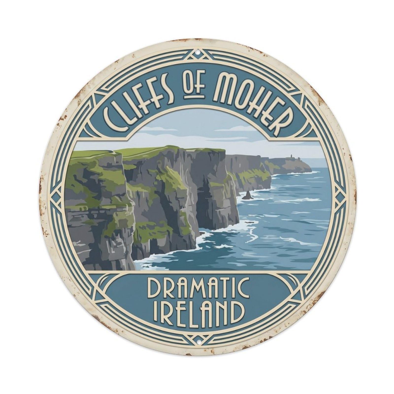 Cliffs Moher Dramatic Ireland Coast Metal Tin Sign Plaque Wall Decor for Cafe, Club Bar, Office, Home Garden Round Metal Poster 8x8Inch