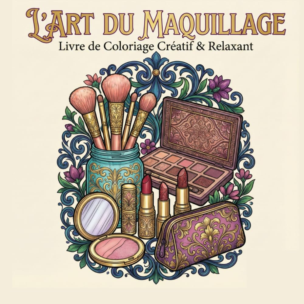 L'art du maquillage: +50 Illustrations Uniques de Palettes, Cosmétiques et Outils de Beauté. Un Voyage Créatif pour Adultes et Adolescents – Style Esthétique et Détente.