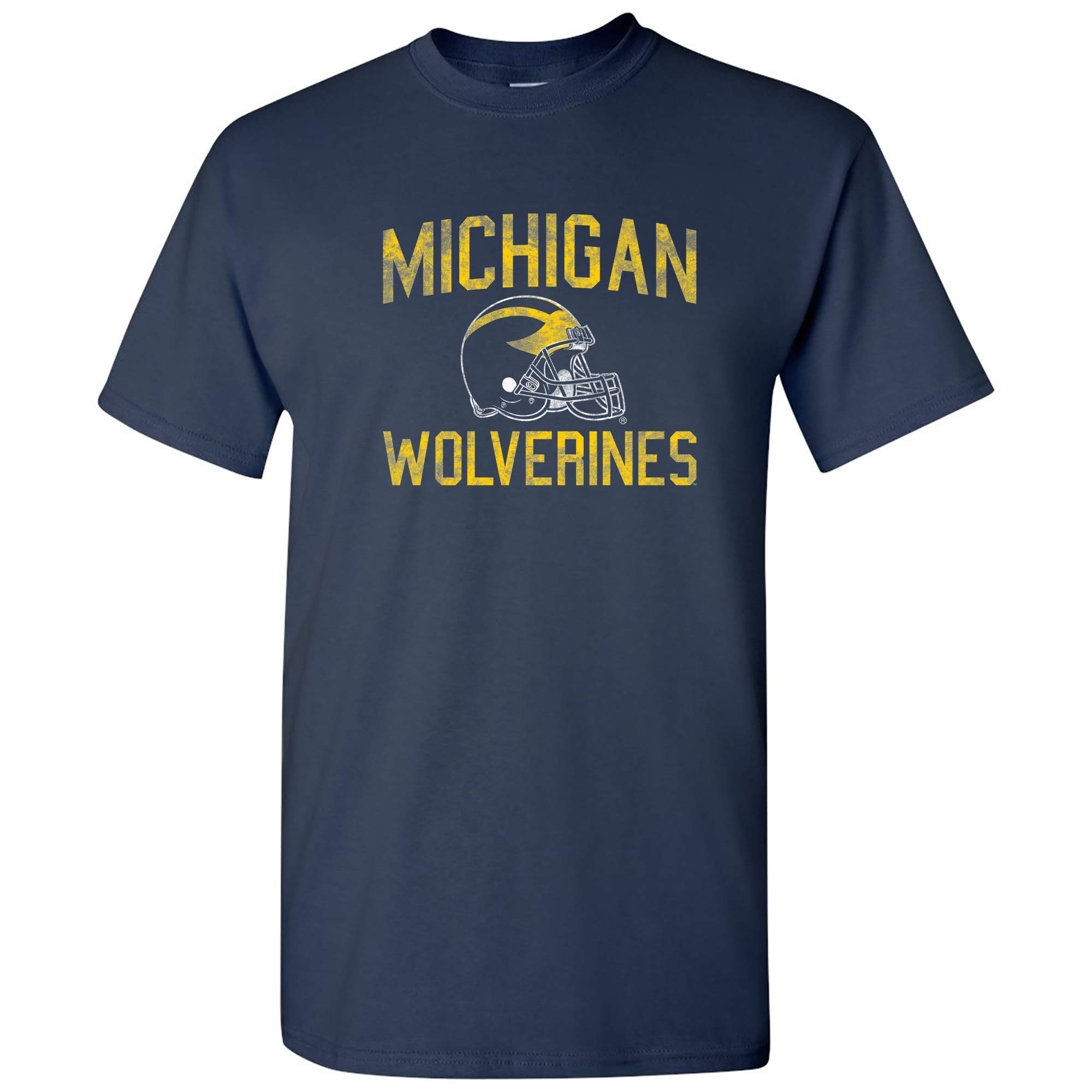 UGP Campus Apparel AS1010 - Michigan Wolverines Faded Football Helmet T-Shirt - Large - Navy