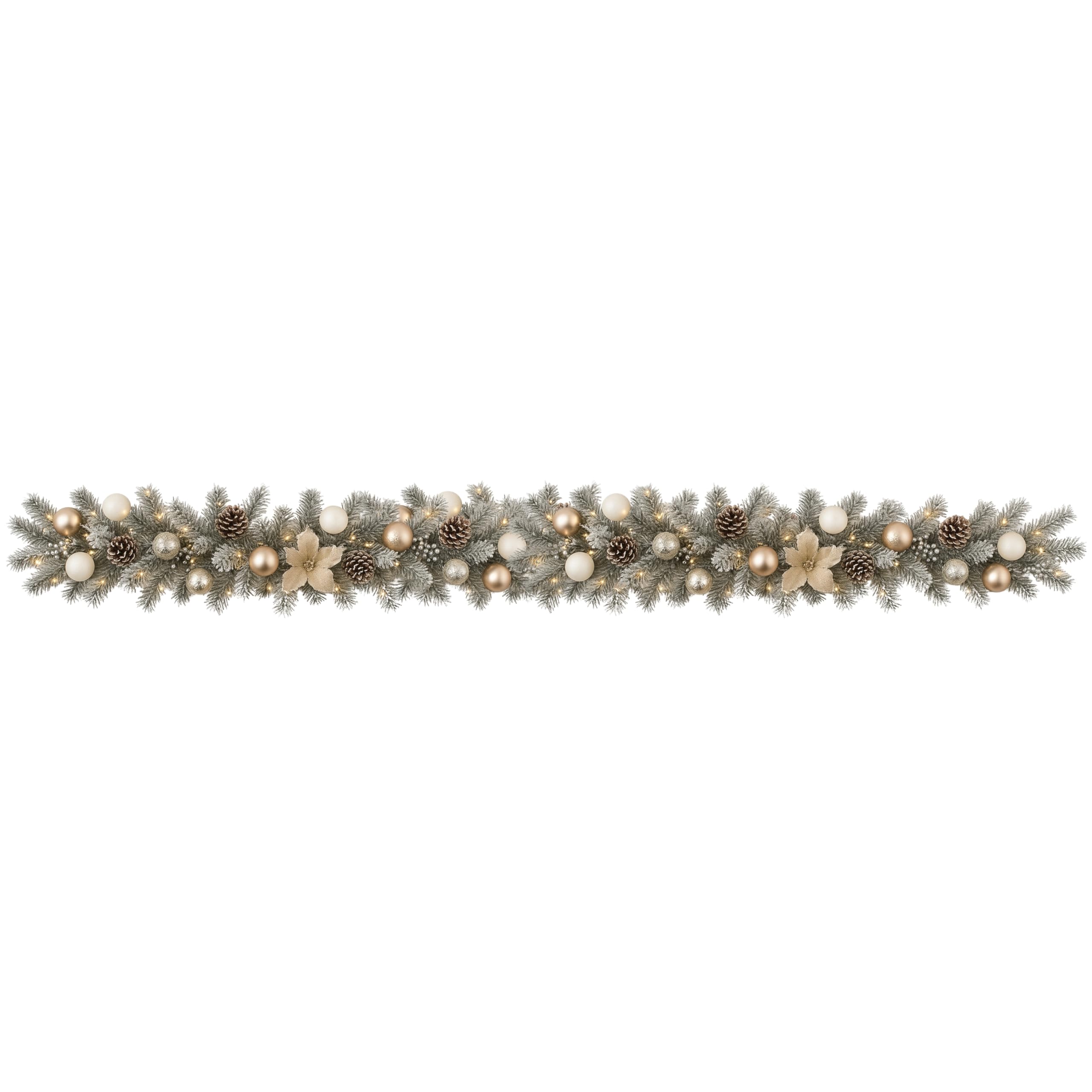 Marco Paul - Guirnalda de Navidad plateada de lujo de 6 pies con luces LED blancas cálidas, guirnalda de Navidad esmerilada alimentada por pilas de 180 cm para chimenea, repisa y escaleras