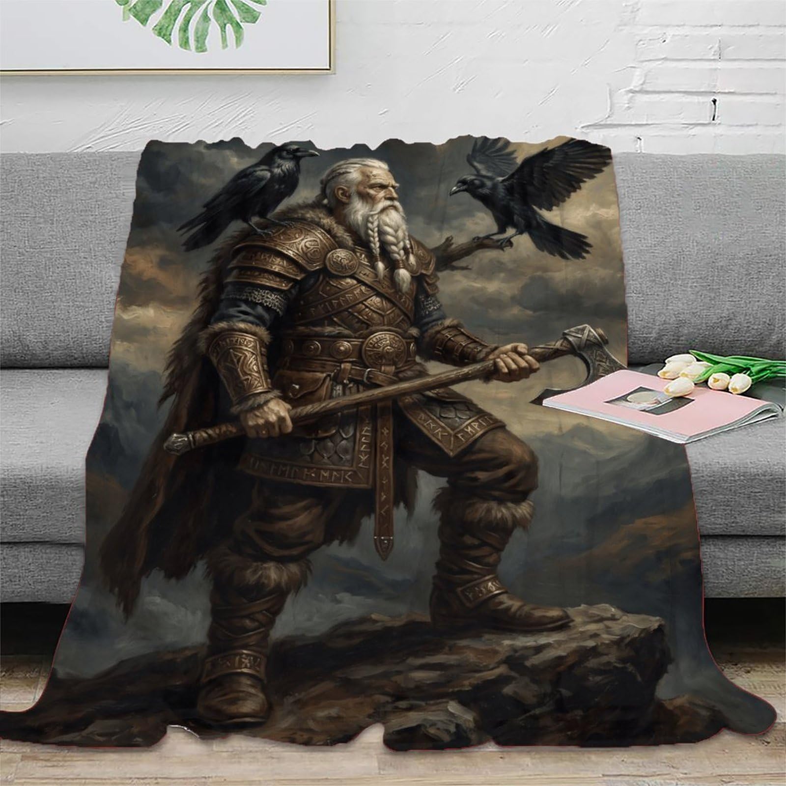 W7C8U2X3 Norse Mythology Odin Blanket, Flannel, Nap, Norse Mythology Art