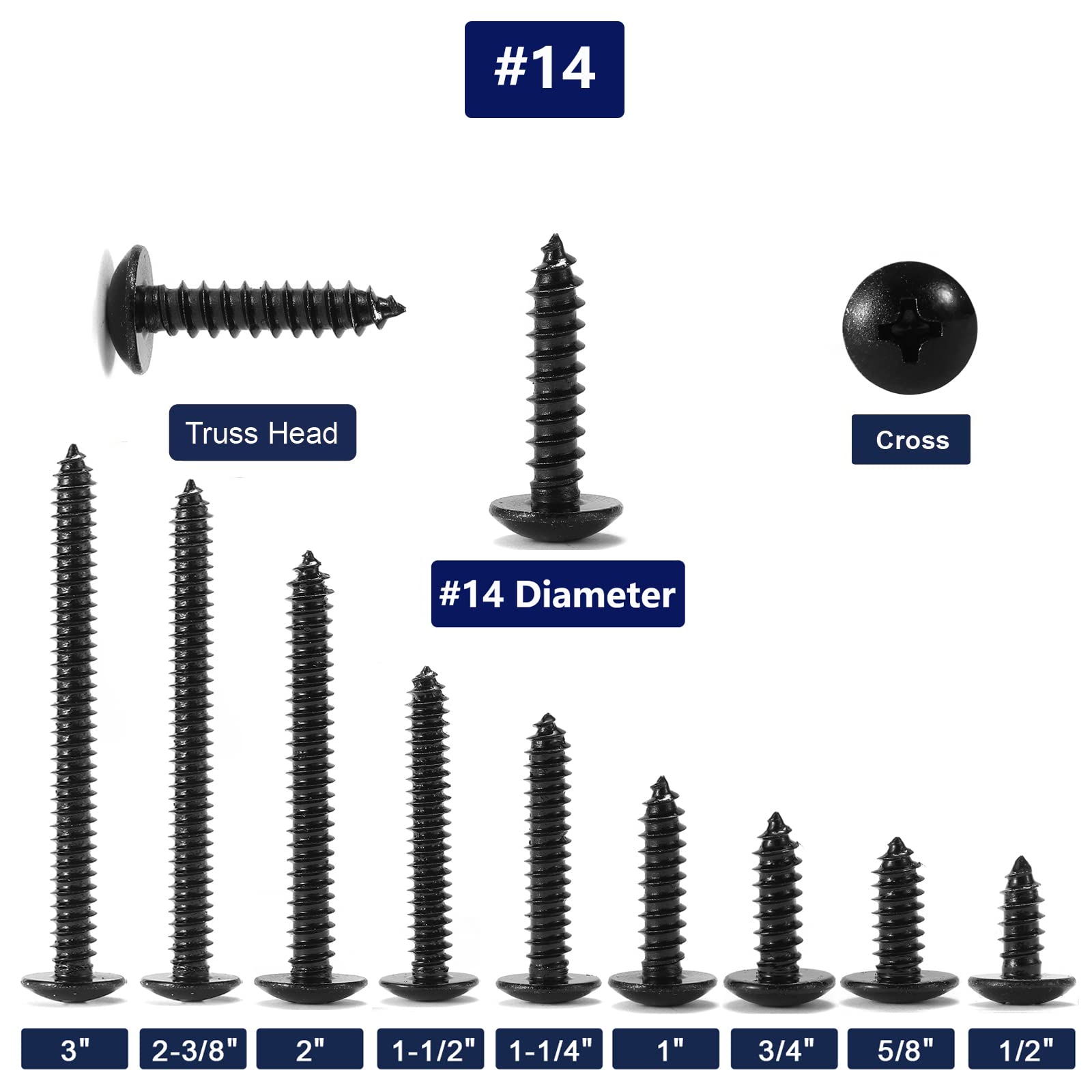 Tornillo de madera de 14 x 3 pulgadas, 100 piezas de cabeza de armadura Phillips 18-8 (304) tornillos autorroscantes rápidos de acero inoxidable