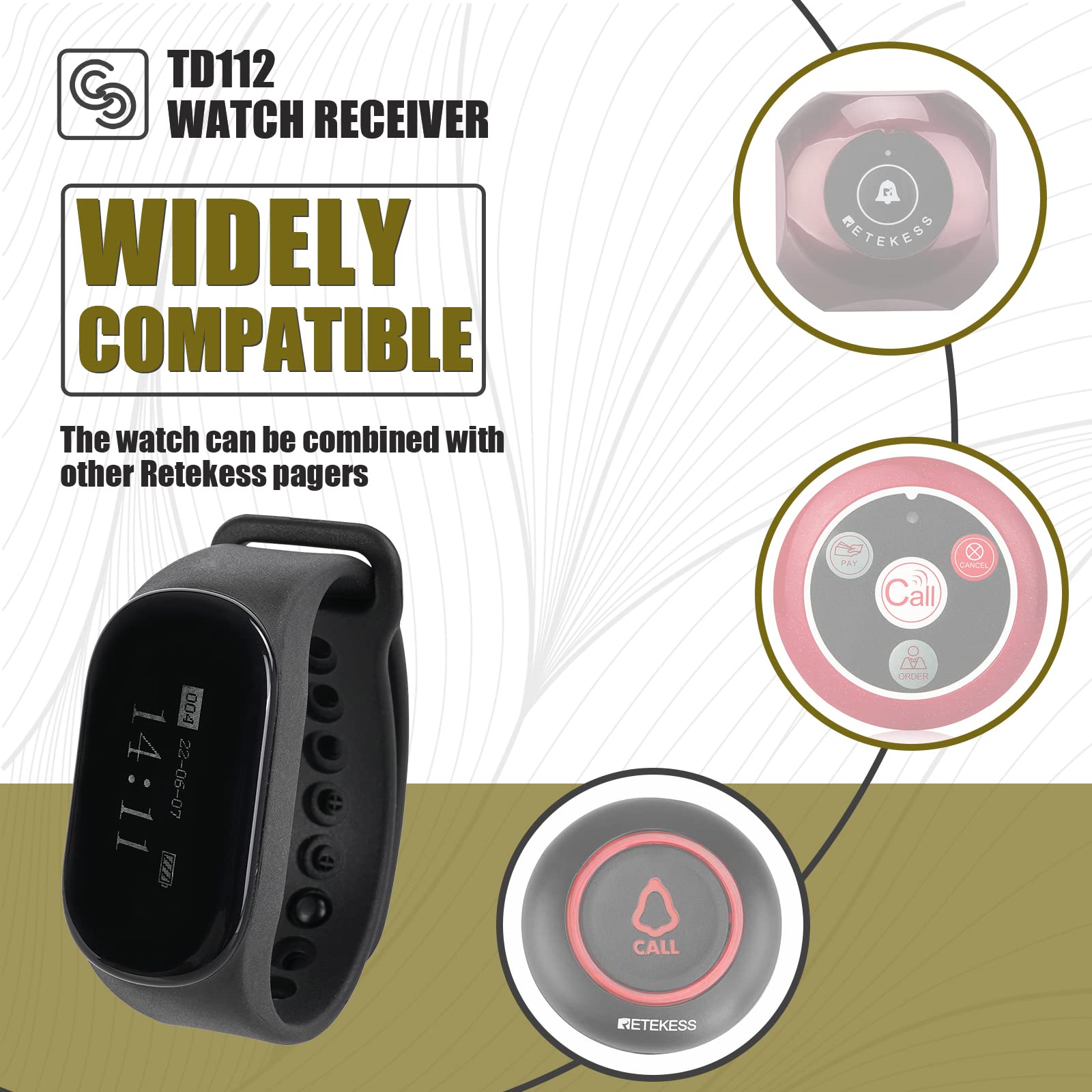 Retekess TD154 Waitress Pager System Restaurant Pagers 5 Watch Receivers | for Hotel Kitchen Church Nursery 1312ft Long Range IPX7 Waterproof 3 Operating Modes Built-in 7 Languages product thumbnail 6