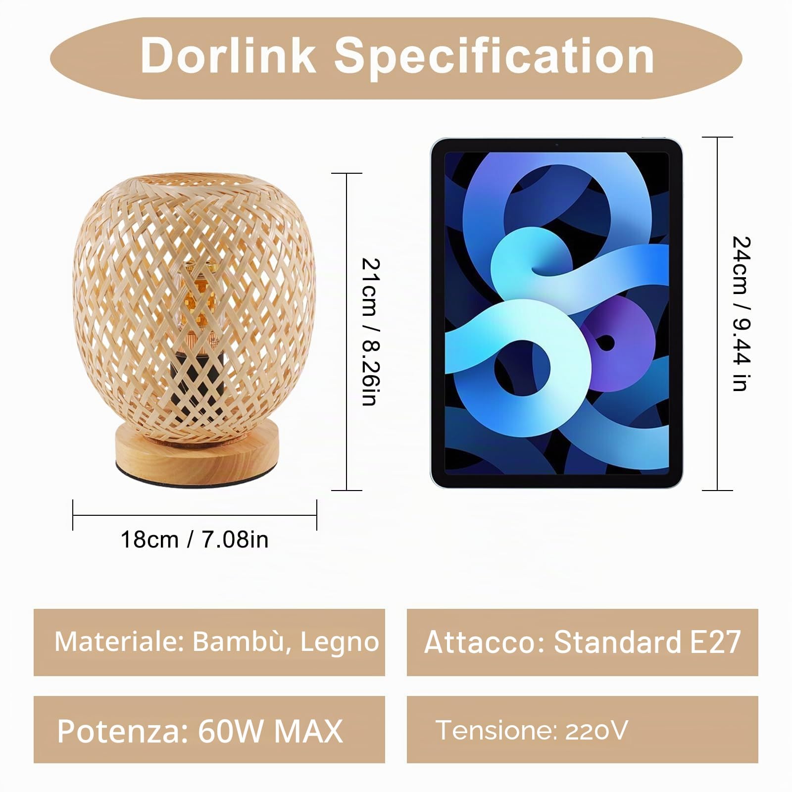 Dorlink Lampada da Tavolo Bambù, E27 Lampada da Scrivania Dimmerabile, Abat Jour da Comodino Vintage, Lampada da Comodino Creativo, Luce Notturna per Camera, Sala Studio (Senza Bulbo)