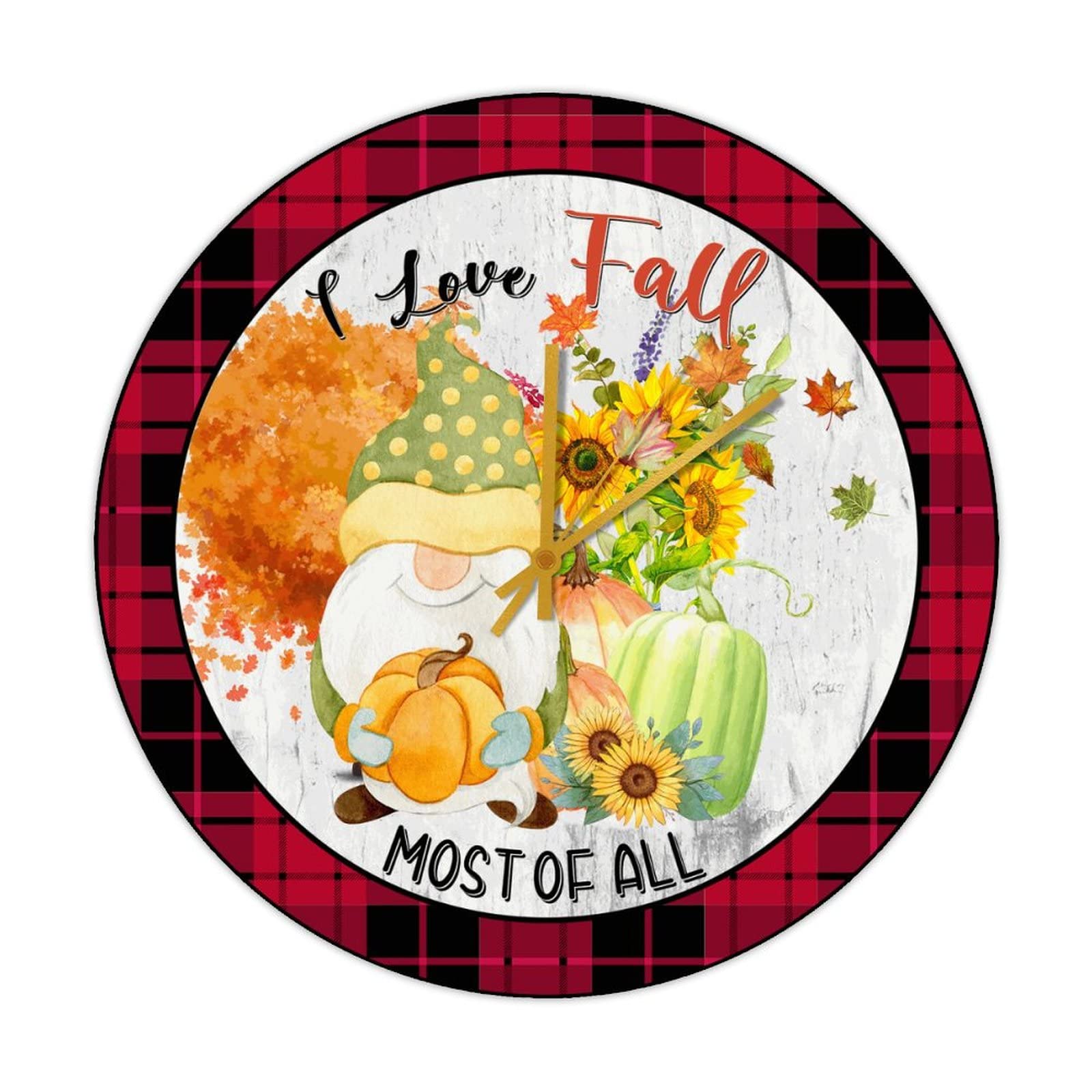 Horloge ronde en bois Fall 38cm - Pendule murale citrouille silencieuse