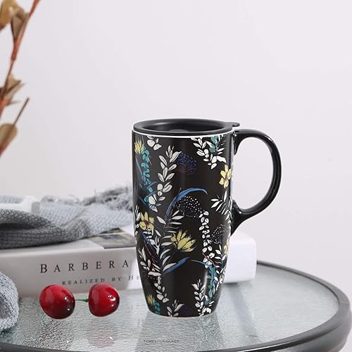 Miniatura 16 de Topadorn Taza de café de cerámica para regalo con tapa de 17 onzas, taza de té alta de porcelana con asa para el hogar y la oficina, taza de regalo