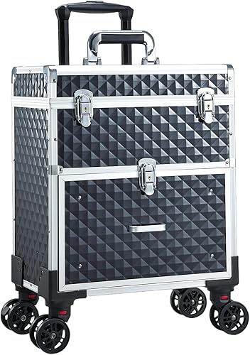 Miniatura 1 de Adazzo Estuche de maquillaje profesional con ruedas para artistas de maquillaje, estuche de tren de cosméticos multifuncional, estuche de