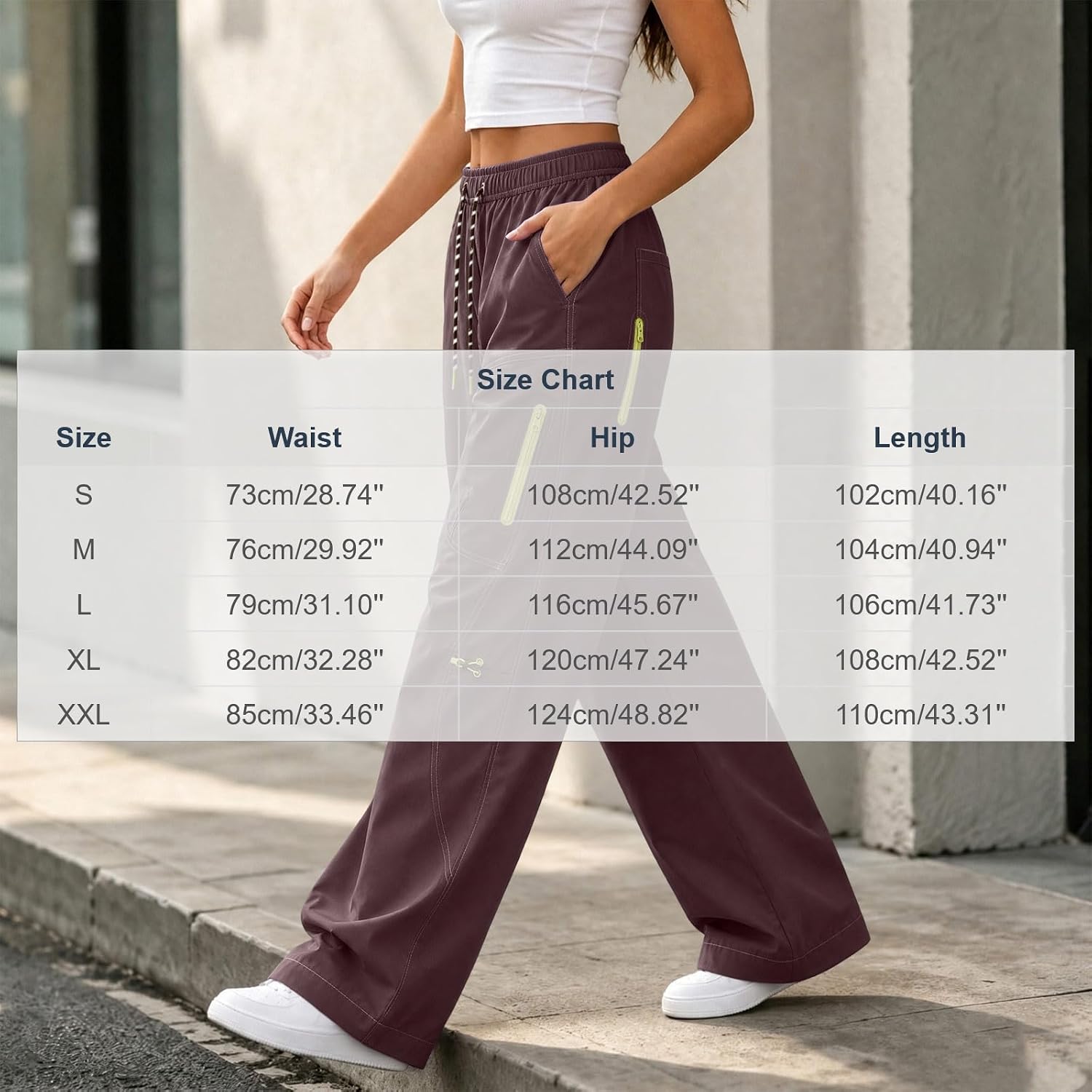 Womens Outdoor Wide Leg Cargo Pants Contrast Trim Drawstring Pants