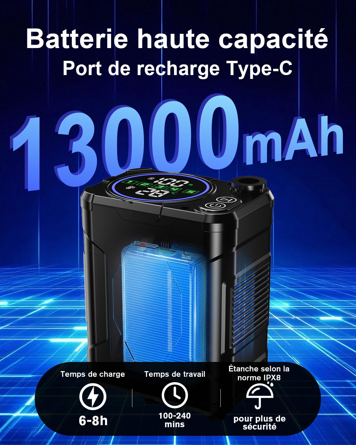 Douche de Camping,[13000mAh & IPX8]Spopal Douche Portable Camping,Écran LED,Longue Durée,5 Réglages de Vitesse,Type-C,pour Animaux,Camping,Voyages,Gift