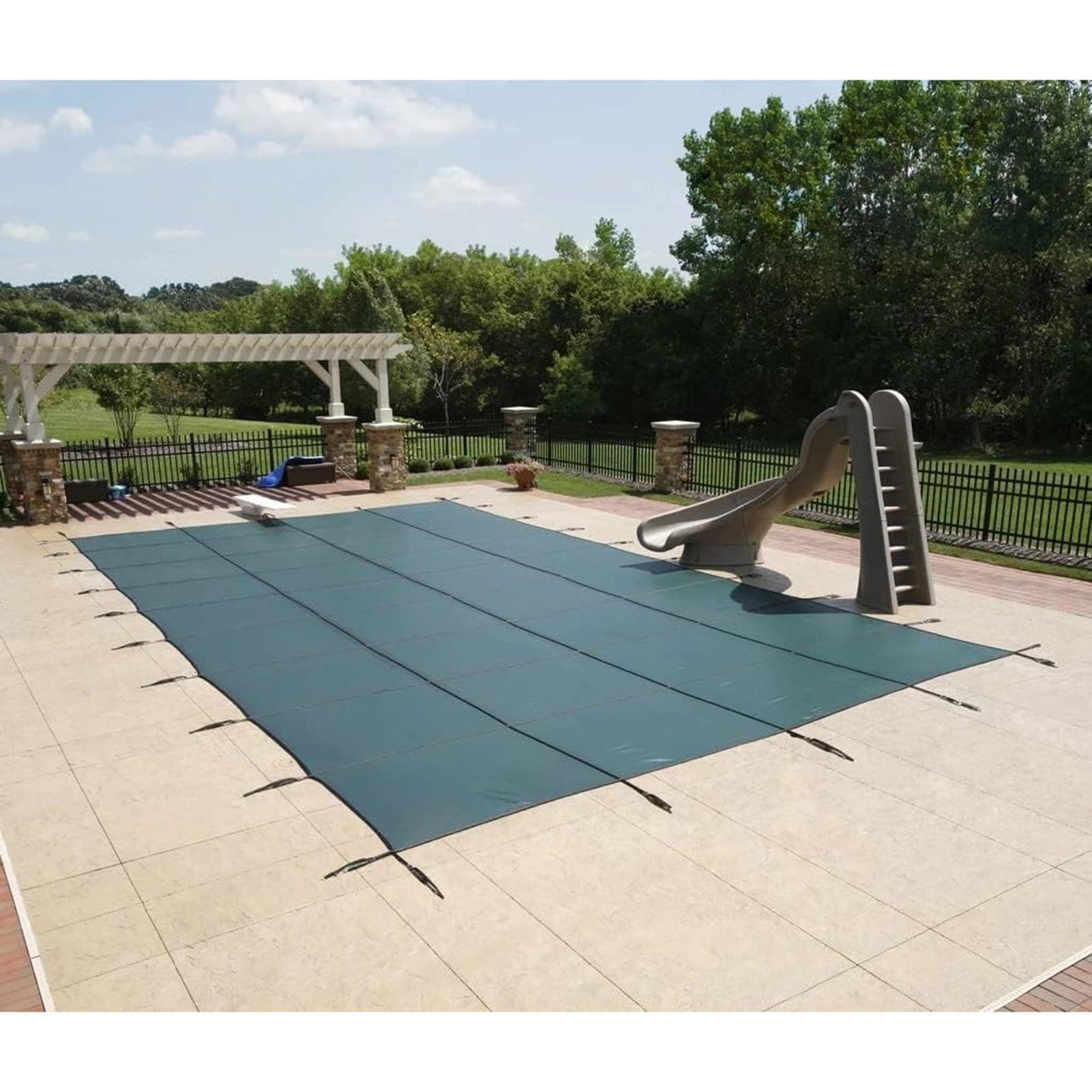 Cubierta para Piscina, Cubierta de Seguridad para Piscinas enterradas de Malla Verde para Piscinas rectangulares, cuadradas y con Forma de riñón - Mantas de Invierno de 33 pies/30 pies/28 pi