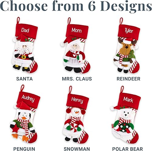 Miniatura 7 de Let's Make Memories Calcetín de Navidad personalizado, familia de bastones de caramelo, medias para la familia, bordados, felpa 3D, decoración de