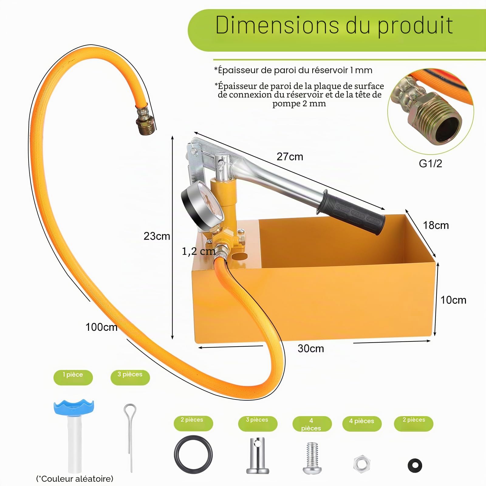 Gueenky Pompe d'épreuve Manuelle 6 L, 25Bar Pompe d'Essai de Pression avec Tuyau Haute Pression 1/2" Pompe de Test en Fonte d'Aluminium pour Contrôle d'Etanchéité de l'Eau des Tuyaux de Chauffage
