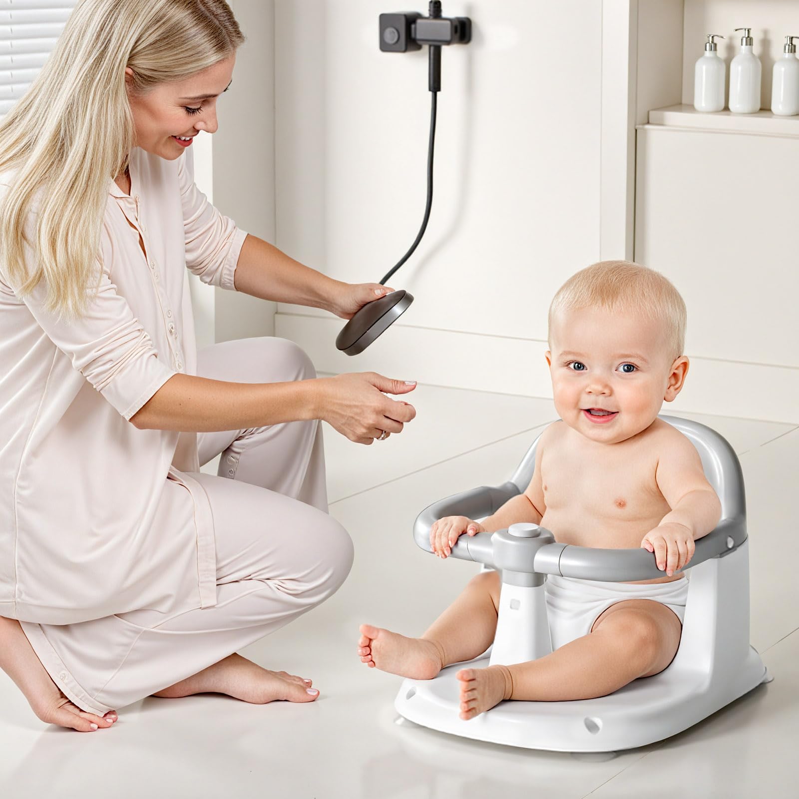 UBRAVOO Baby Badesitz für Babys von 6 bis 24 Monaten, aufrecht sitzender Badesitz, rutschfester Baby-Badewannensitz mit 4 Saugnäpfen, tolles Geschenk zur Geburt für Neugeborene und junge Mütter (Grau)