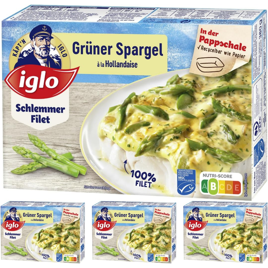 Iglo Schlemmer Filet Grüner Spargel Fisch Filet 380 Gramm, 4 Er