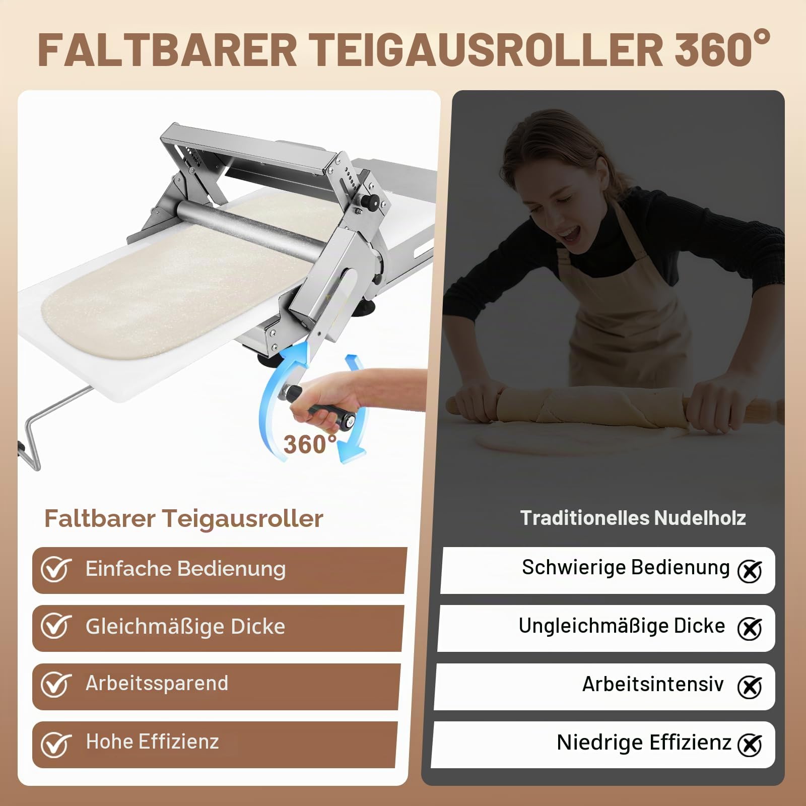YUCHENGTECH Teigausrollmaschine 30cm Faltbare Teigausrollmaschine Pizza Teig Ausrollen Maschine Mit Ausrollbrett Und Einstellbarer Dicke Von 2.5 Bis 25 mm