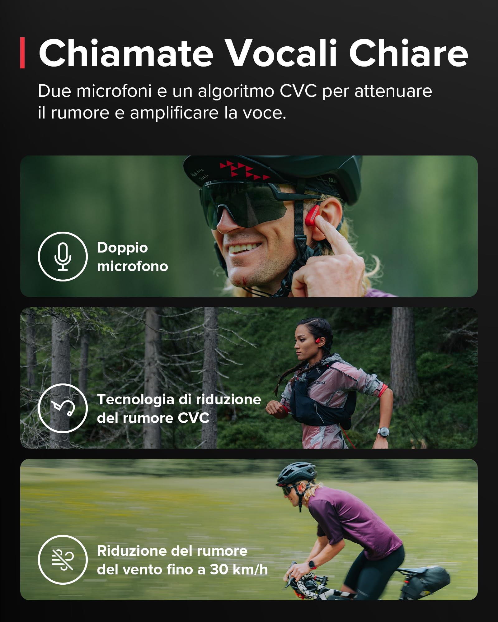 SUUNTO Wing Cuffie Conduzione Ossea Senza Fili, Auricolari Sport Bluetooth 5.2 Wireless Open Ear Impermeabili IP67, Controllo del Movimento della Testa, Luce LED, Autonomia di 10 Ore, per Corsa