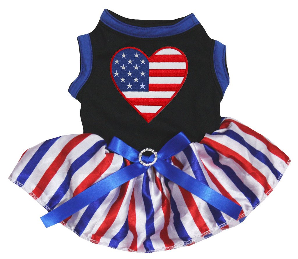 Petitebella USA Heart Puppy Dog Dress (Black/Stripes, Medium)