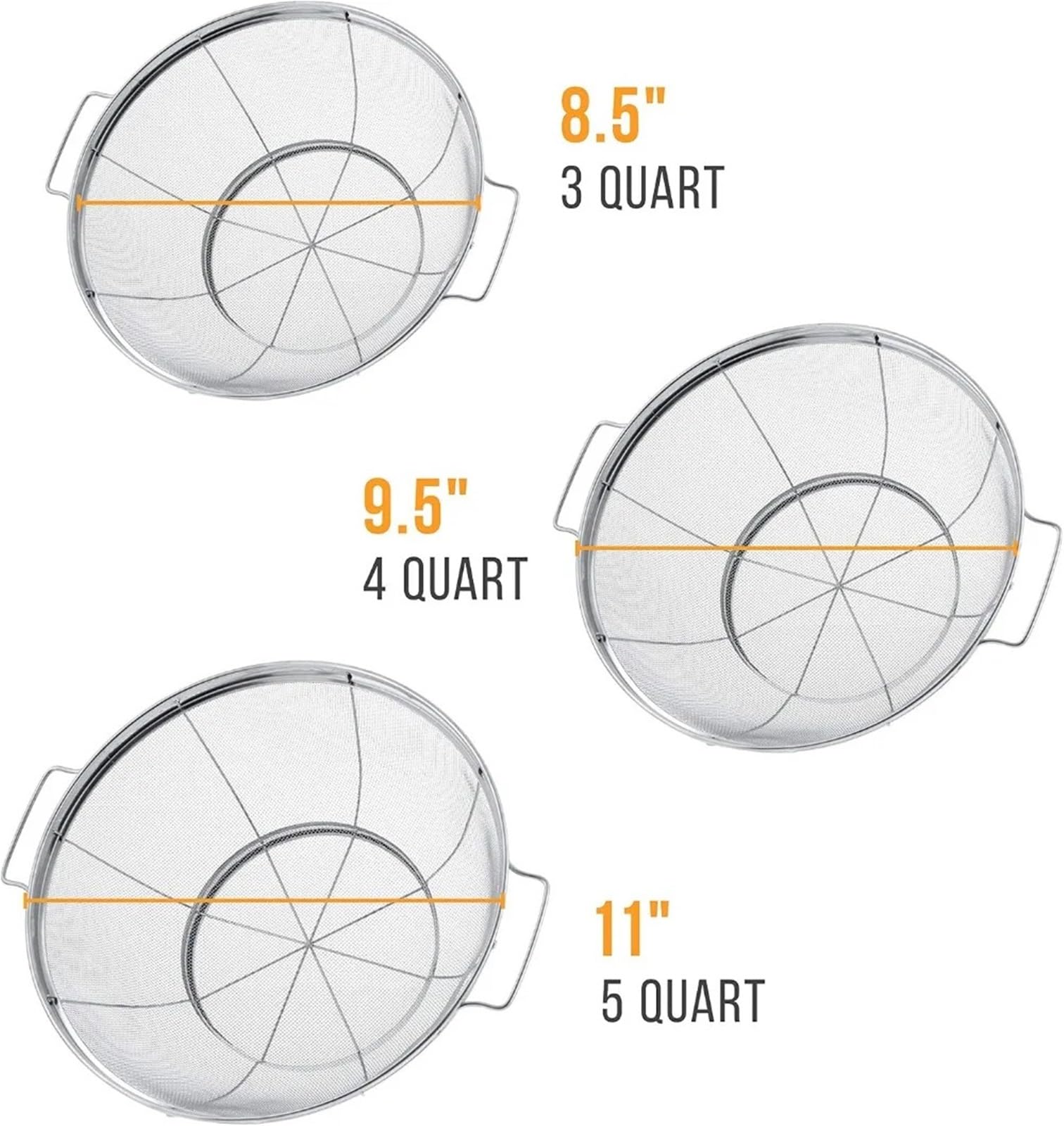 Juego de coladores acero inoxidable 3 piezas 3: 5, 4 y cuartos con asas base descanso para Pasta Verduras y Frutas