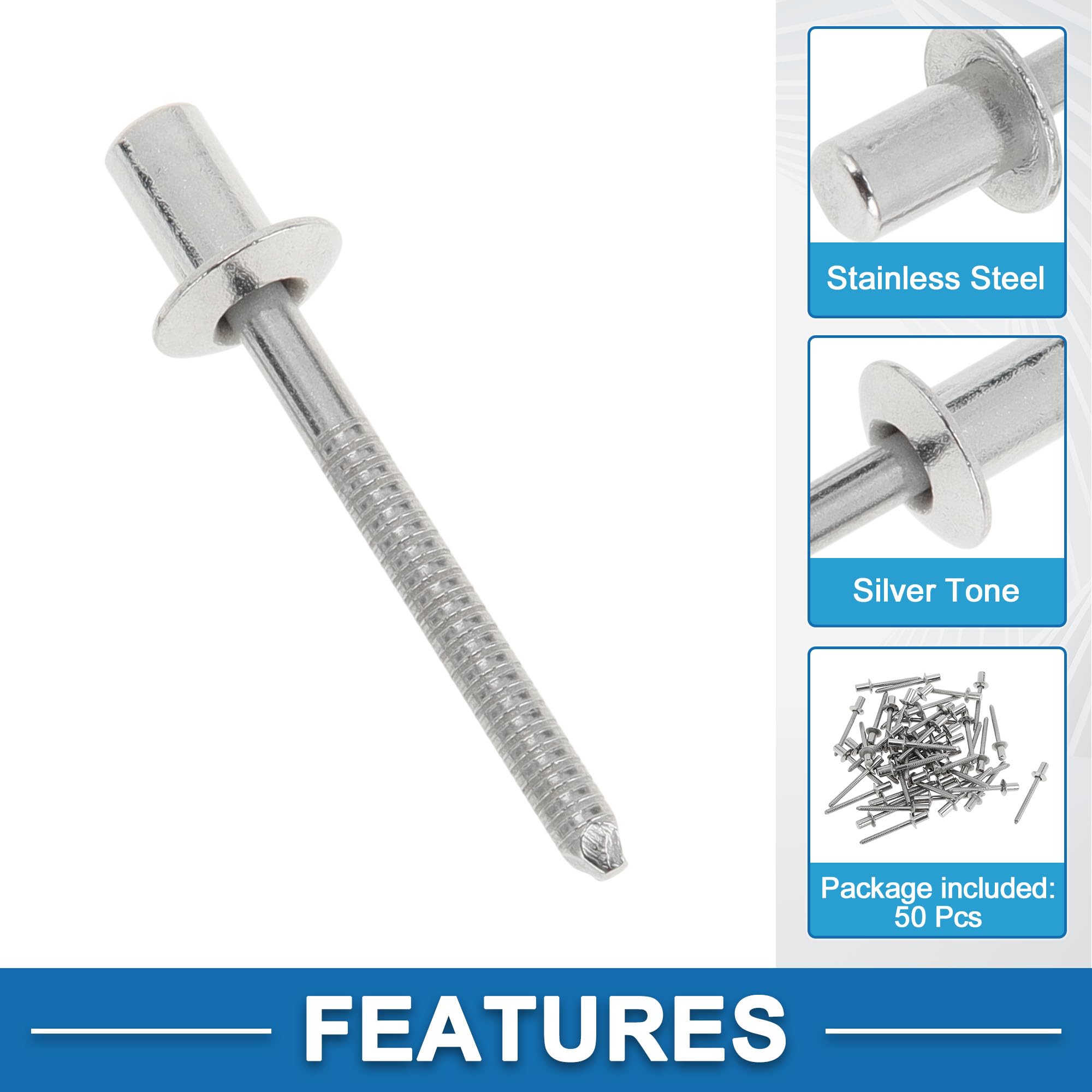 A ABSOPRO Dome Head Closed Sealing Rivets 4.8mm Grip Diameter 6mm Grip Length 9.5mm Flange Diameter Stainless Steel Silver Tone 50 Pcs - Image 4