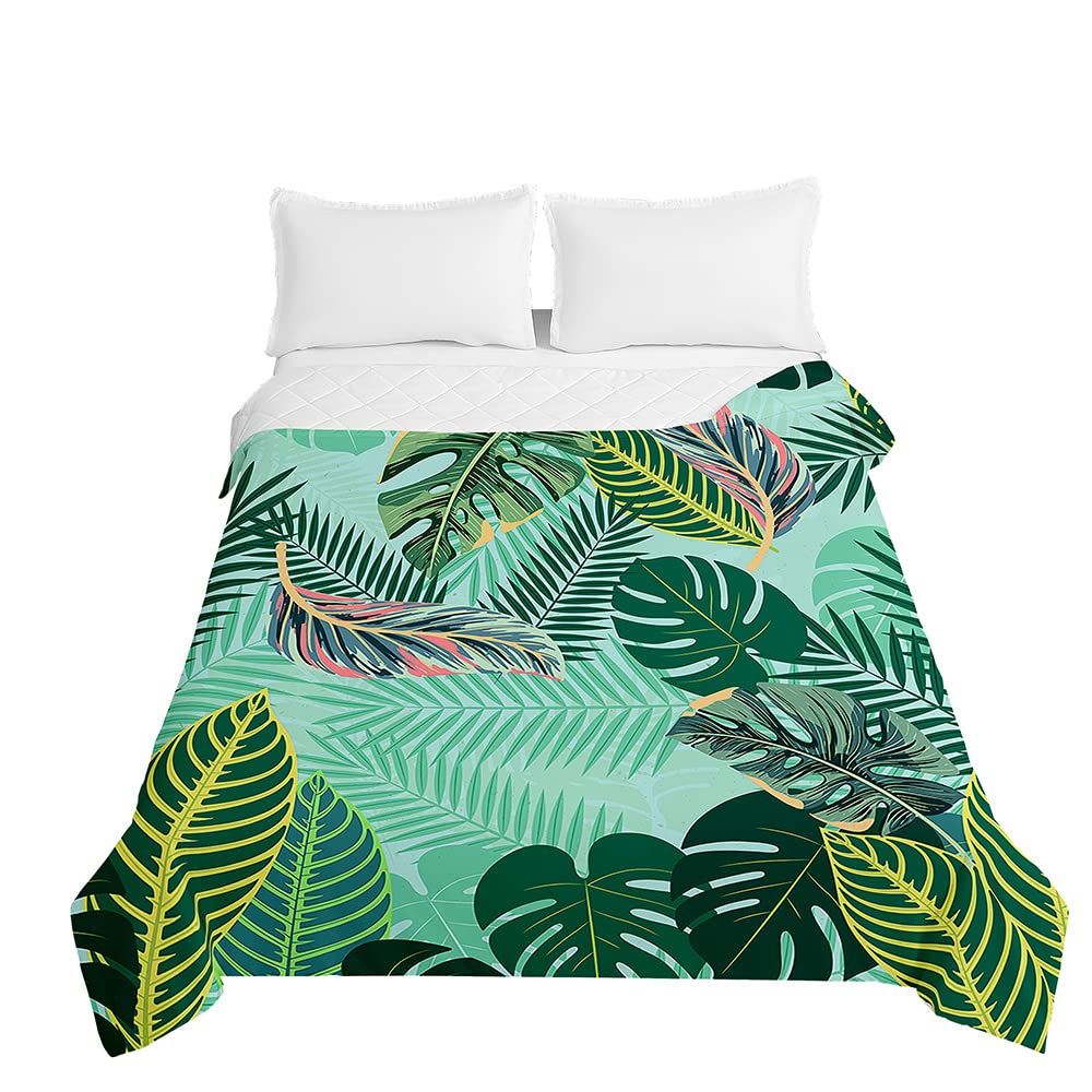 Surwin Palm Leaf Embossed Quilted Bedspreads Single Double Super King Bed, 3D Tropical Plants Bedspread Quilt Bed Throws Blanket Lightweight Coverlet Microfiber All Season Comforter (,230X280cm)