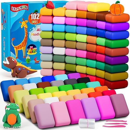 ifergoo Arcilla seca al aire para niños, kit de arcilla mágica de moldeo de 102 colores, seguro y no tóxico, modelo de manualidades para niños,