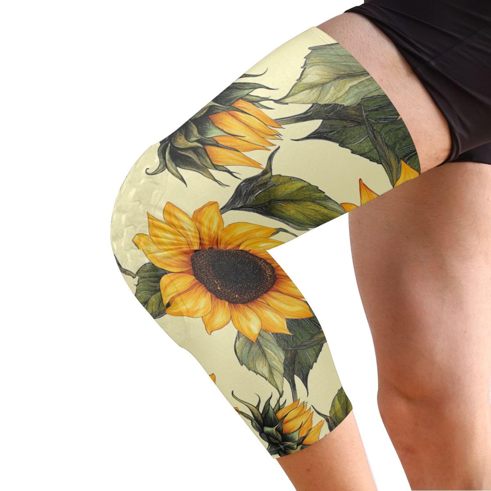 JUNZAN Yellow Sunflowers Basketball Knee Pads for Youth Kids Wrestling Knee Pads with Sleeves Sport Kneepads for Volleyball Football Beige