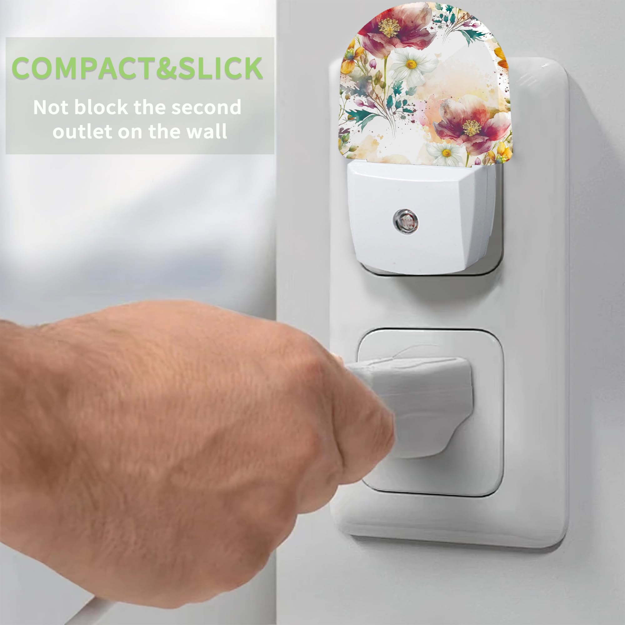 ZTHLL Vintage Flower Burgundy Night Light Night Light Plug into Wall with Dusk to Dawn Sensor LED Lamp — view 5