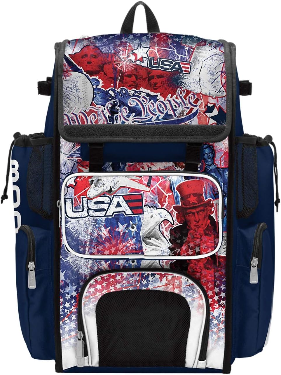 Boombah Superpack Bat Bag - Backpack Version (no wheels) - Holds 4 Bats - USA Liberty Navy/White/Red