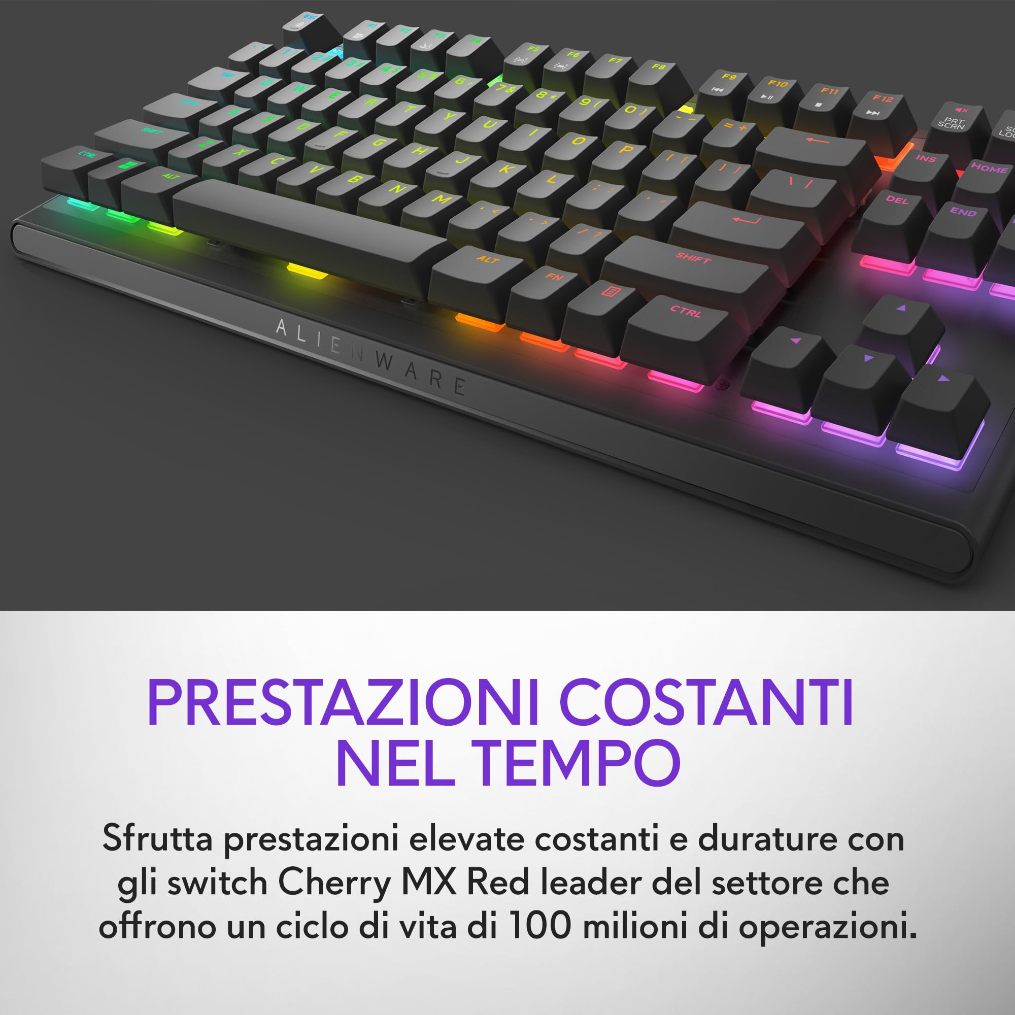 Alienware Tastiera gaming cablata AW420K, Cherry MX Red, RGB per tasto | Connessione USB, Altezza regolabile, N-key rollover, Dark Side of the Moon, Cavo USB-C 2 m