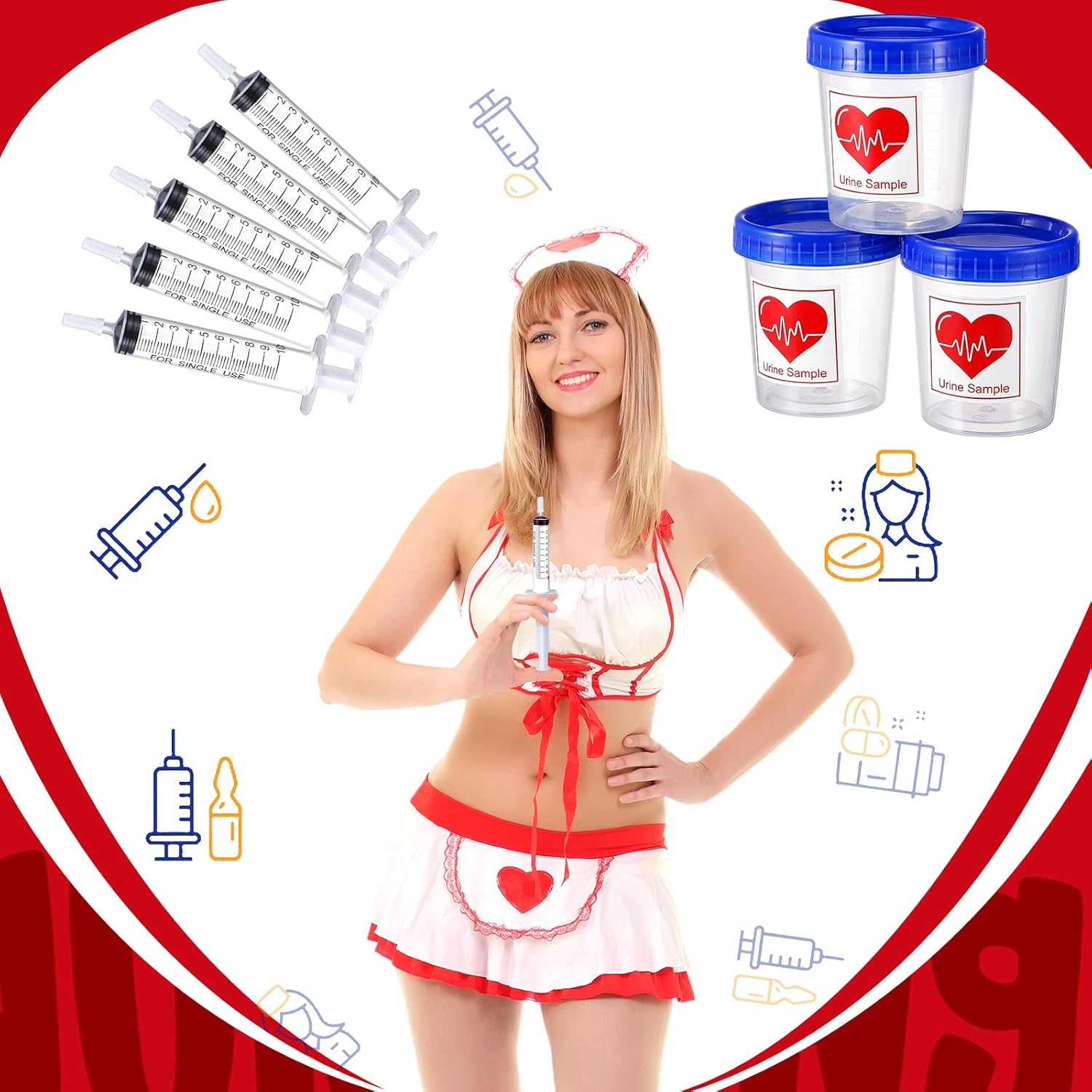 46 Pcs Nursing Graduation Party Supplies Set Plastic Syringe Sample Cups with Lids Sticky Label for Nurse Congrats Grad Favors Bsn Rn Lpn Party Decorations