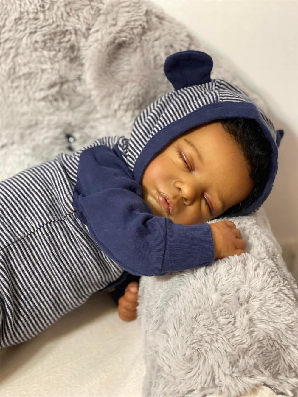 Anano 19 Inch Realistic Silicone Reborn Baby Dolls Black Boy Toddler Mixed Race African American Boy Reborn Doll present Biracial Baby Doll with Soft Hair for Kids 3+