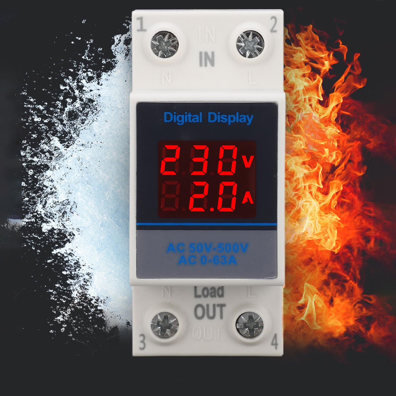 SDM002 Voltmetro Amperometro Guida DIN 35mm - Doppio Display LED per Monitoraggio Tensione/Corrente AC50-500V, Precisione ±2% con Trasformatore Integrato