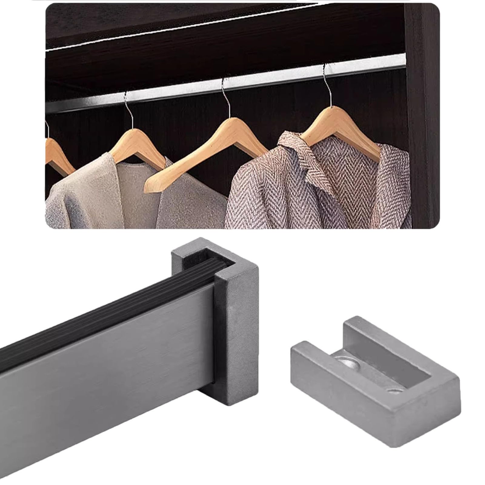 ROHCGHC Wardrobe hanging rods, Metal Detachable Wardrobe Rail Tube Closet Rods with Flange Set & Screws