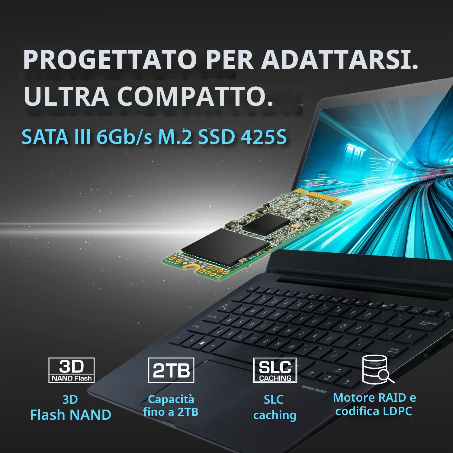 Transcend SSD interno da 500 GB SSD 425S SATA III 42 mm, memoria 3D NAND, per upgrade laptop/desktop - TS500GMTS425S