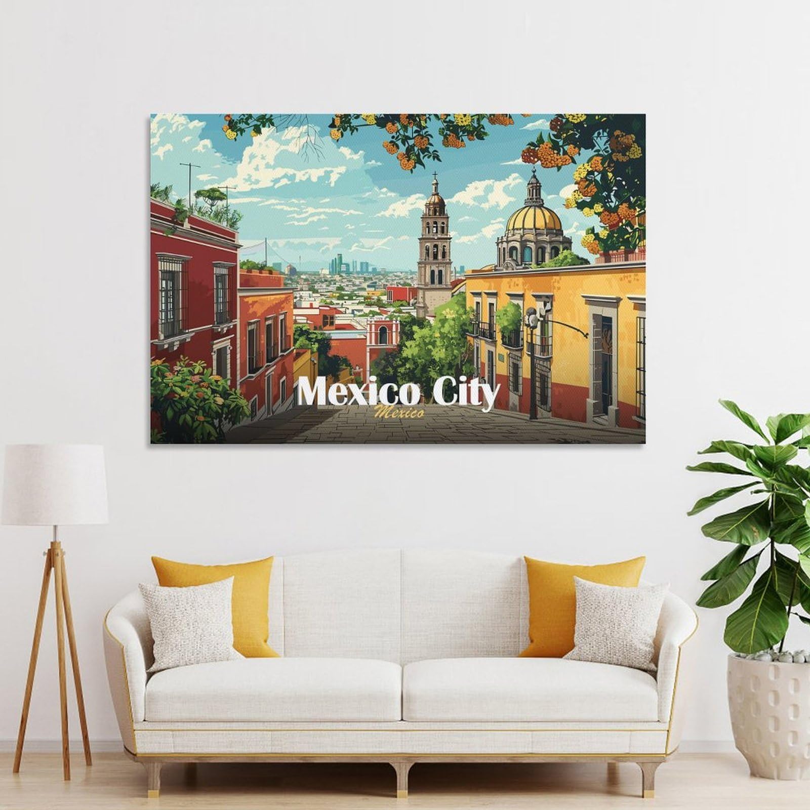 Junmoney Mexico City Skyline Canvas Wall Art 16x24inch(40x60cm), for Study, Office Or Focused Interiors, Home Office Artwork with Decorative Appeal