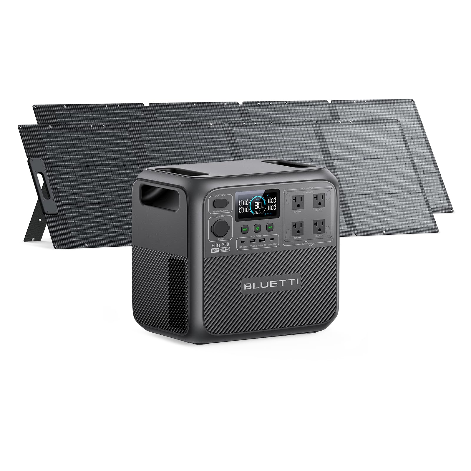 BLUETTI Solar Generator Elite 200 V2 with 2 200W Solar Panels Included (Ships Separately), 2073.6Wh Portable Power Station w/ 4 2600W AC Outlets, 17-Year Lifespan, LFP Power for Camping, Off-grid