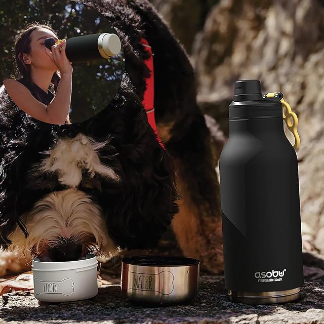 Foto 2 de 8 de Asobu - Cuenco para Perro Buddy - Edelstahlflasche con 2 Näpfen Negro