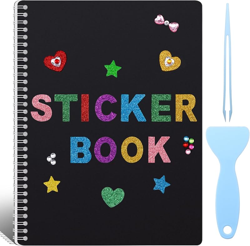 UFU Large Reusable Sticker Book Collecting Album, 8.5×11 Inch Sticker Storage Collection Organizer Book with 40 Sheets Blank Release Paper, Letter & Gem Cover Stickers and Tools