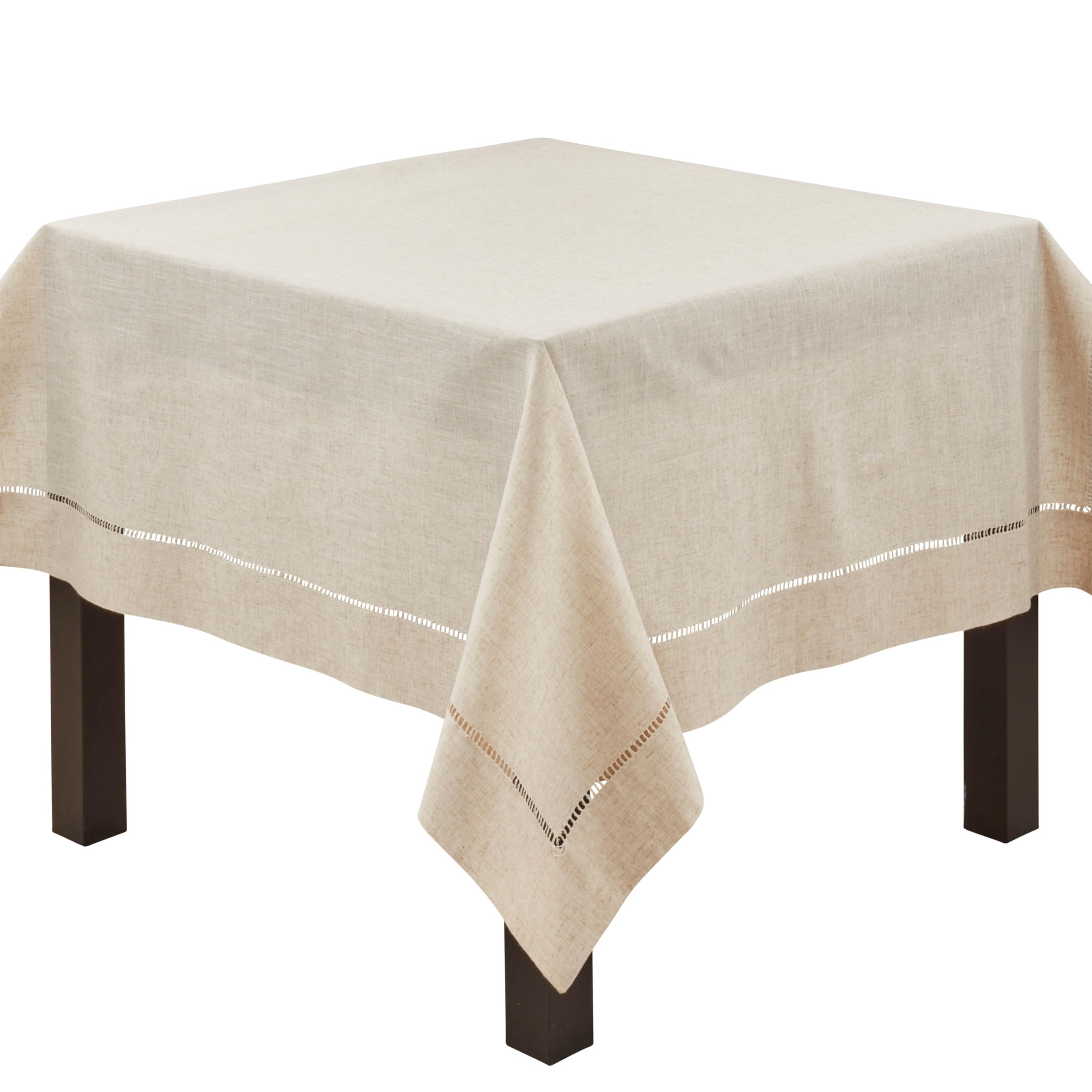 SARO LIFESTYLE Toscana 40" Natural Poly Linen Hemstitch Tablecloth โ image 1