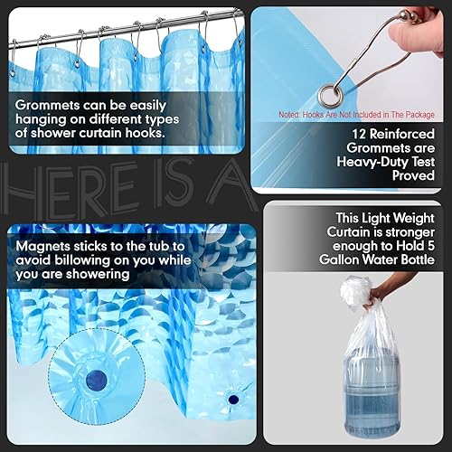 Miniatura 4 de Cortina de ducha con cubo de agua 3D, extra larga, 72 pulgadas de ancho x 80 pulgadas de largo, PEVA ligera (3G) con ojales e imanes, secado rápido