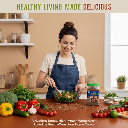 Miniatura 5 de Golden Crown - Arroz rojo orgánico  Arroz rojo orgánico rico en fibra y antioxidantes  Arroz rojo orgánico vegano  Arroz integral pegajoso de alta