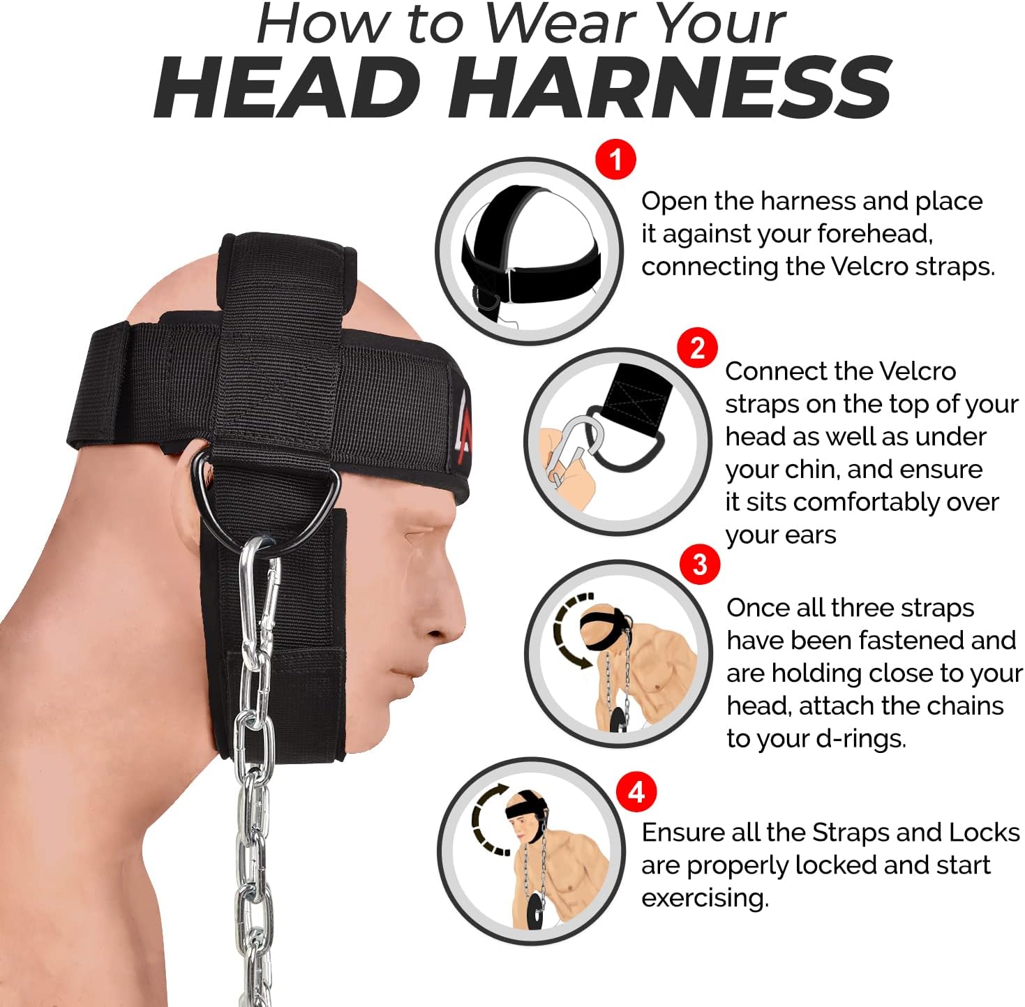 Neck Harness for Weight Training - Neck Exerciser with 36" Heavy-Duty Steel Chain, Adjustable Head and Chin Neoprene Straps Neck workout Home Gym - Increases Core Strength and Supports Injury Recovery : Sports & Outdoors